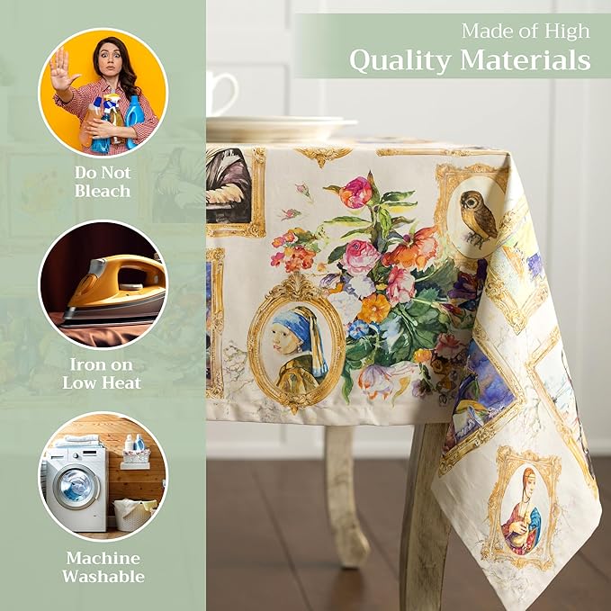 Maison d' Hermine Table Cloth Rectangle Table 100% Cotton 54 x 72 Inches Tablecloth Reusable Decorative for Dining Room Farmhouse Home Valentines Day Decorations Spring Summer - Masterpiece