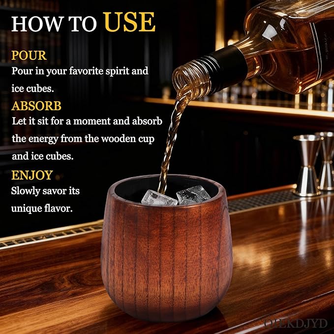 Original Wooden Bourbon Whiskey Glasses Set of 2, Handcrafted Charred Oak Wooden Bourbon Tumblers for Scotch, Unique Gifts for Men(2Pack)