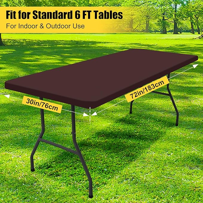 Smiry Rectangle Picnic Table Cloth, Waterproof Elastic Fitted Tablecloths for 6 Foot Tables, Washable Polyester Table Cover for Camping, Indoor and Outdoor (Coffee, 30"x72")