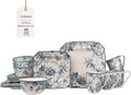222 Fifth Adelaide 16-Piece Square Floral Dinnerware Set – Service for 4, Blue & White Porcelain Plates & Bowls, for Everyday Dining & Entertainment, Microwave & Dishwasher Safe, Chip Resistant