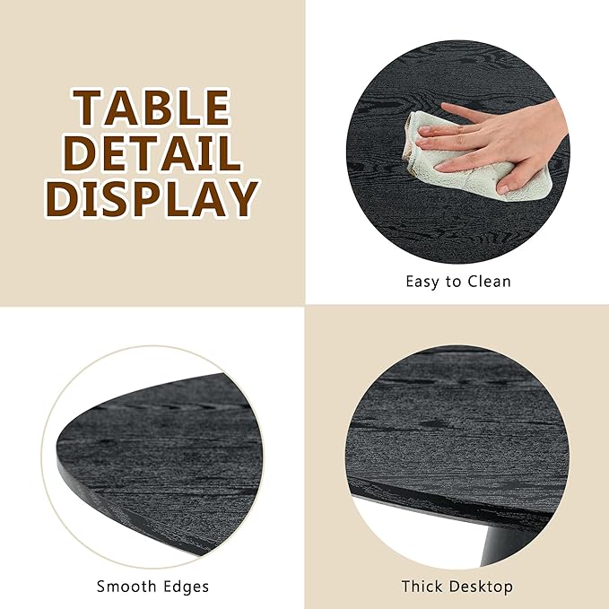 Round Dining Table Set for 6, 45" Modern Faux Marble Kitchen Table and Upholstered Chairs, 7 Piece Circle Dinner Set for Dining Room, Kitchen (Black Set)