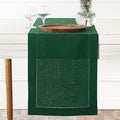 D'Moksha Homes Linen Forest Green Table Runner 48 Inches - Classic Hemstitch, 100% Pure Linen Coffee Table Runner 14 x 48 Inch Ideal for Dresser Tables - St Patricks Day, Easter