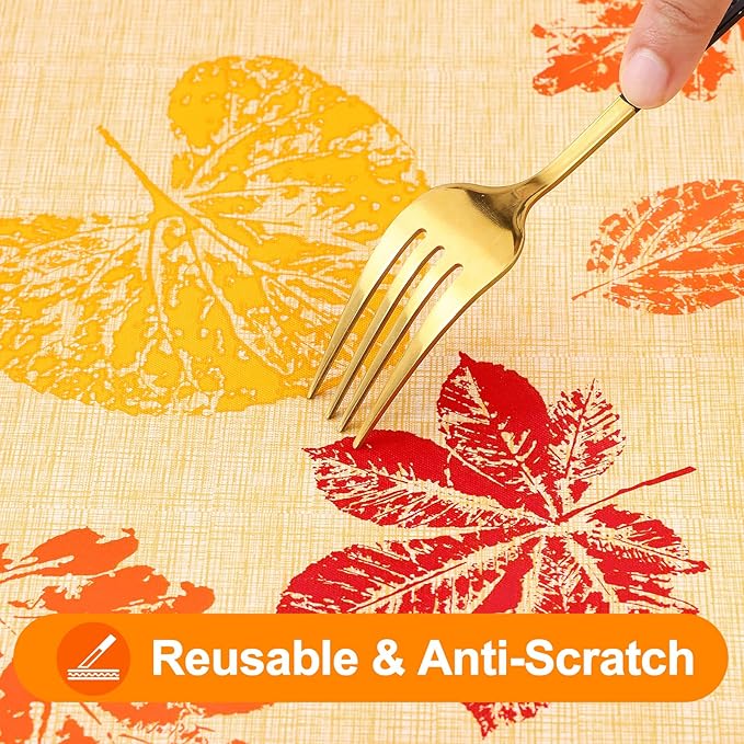 Smiry Fall Rectangle Table Cloth, Waterproof Vinyl Tablecloth with Flannel Backing, Wipeable Autumn Leaves Plastic Tablecloths for Harvest and Thanksgiving Parties, (60"x140", Rust & Yellow)