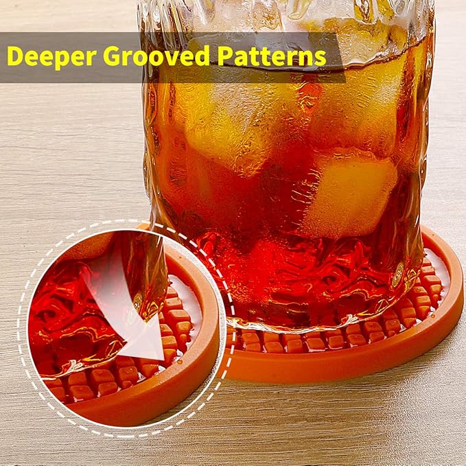 ME.FAN Silicone Coasters [6 Pack] Thickened Drink Coasters with Holder - Cup Mat - Non-Slip, Non-stick, Stay Put, Deep Tray - Prevents Furniture and Tabletop Damages(Yellow)