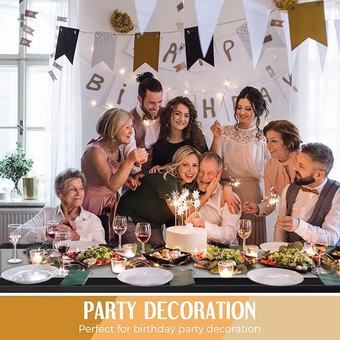 Breling 24 Packs Black and Silver Disposable Plastic Tablecloths and Satin Table Runner Set, 54 x 108 Inch Tablecloth, 12 x 108 Inch Table Runners for Wedding Graduation Birthday Baby Shower