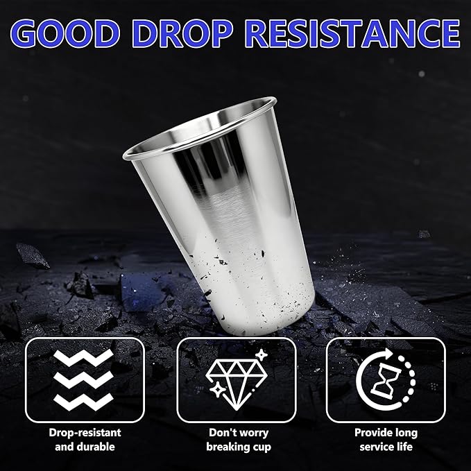 20PCS 20-OZ Tainless Steel Cups,Metal Cups, Stainless Steel Pint CupsStackable Unbreakable Drinking Glasses for Party, BBQ Camping, (10)