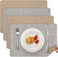 Myir JUN Reversible Vinyl Placemats Set of 4, Faux Leather Place Mats Dual Sided Waterproof Oilproof Wipeable, Heat-Resistant Table Mats for Kitchen Dining Indoor Outdoor (12" x 17", Light Gray Beige)
