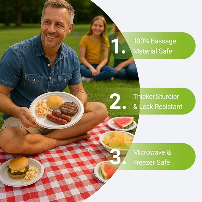 Heavy Duty Paper Plates 10 inch Large (Round-150 Count) White Disposable Dinner Paper Plates Bulk for Everyday Meals, Picnic, BBQ and Gathering, Leak Proof/Microwave-Safe/Sturdy/Cut Resistant