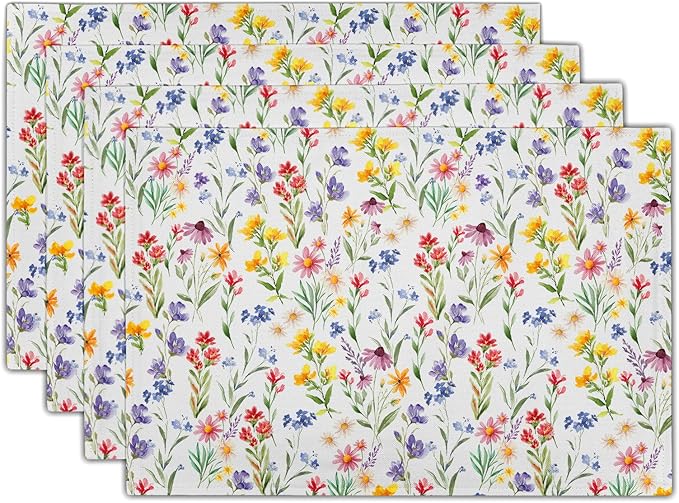 Daisy Sunflower Placemats - Spring Summer Tablemats 12x18 Floral Flowers Blossom Place Mats Set of 4 for Party Kitchen Dining Multicolor