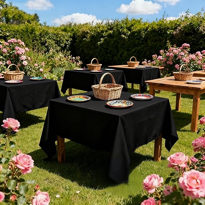 8 Pack Black Square Tablecloth 70 x 70 Washable Polyester Table Cloth for Square or Round Tables, Wrinkle Resistant Fabric Decorative Covers for Dining Party Banquet Buffet and Wedding