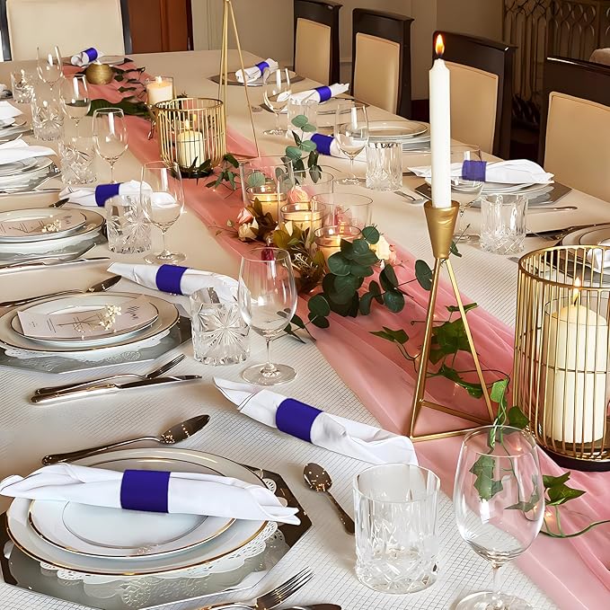 Christmas Napkin Rings Set of 50, 2 Colors in 1, Reusable Adjustable Napkin Bands for Holiday Parties, Wedding, Thanksgiving Table Decor, Waterproof Tear-Proof (Blue) Great Gift Idea