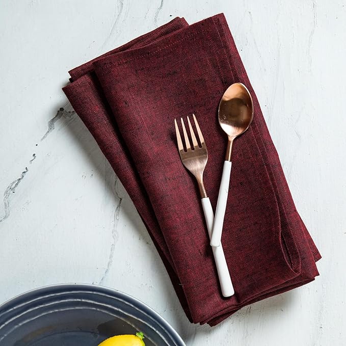 Solino Home Linen Napkins Set of 4 - 100% Pure Linen Red Garnet Dinner Napkins Cloth 20 x 20 Inch for Valentines, Winter - Athena, Handcrafted and Machine Washable