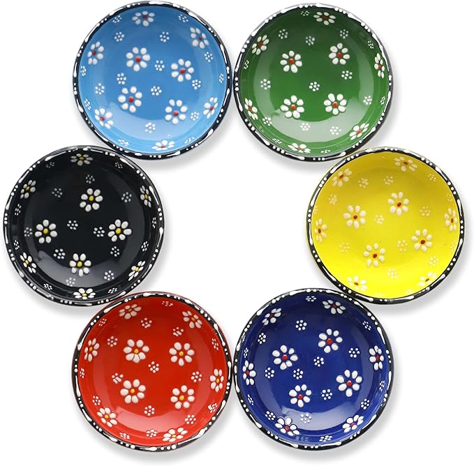 Ceramic Small Dipping Bowls Set of 6, 2.5 Oz Soy Sauce Dish, Handmade Charcuterie, Colorful Pinch, Dishwasher & Microwave Safe Sauce, Mini Bowls