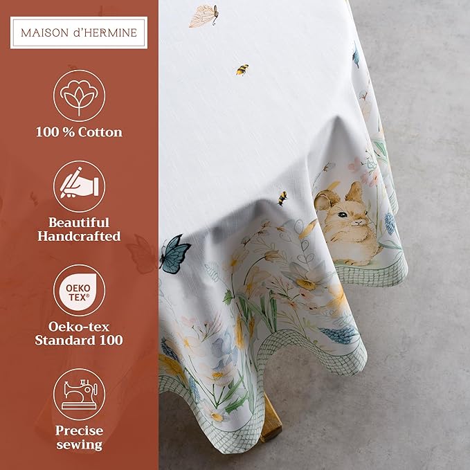 Maison d' Hermine Table Cloth Round Table 100% Cotton 69 Round Inches Tablecloth Reusable Decorative for Dining Room Farmhouse Home Valentines Day Decorations Spring Summer - Easter Dew