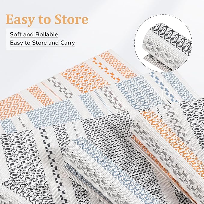 FAVE Boho Vinyl Placemats Set of 4, Durable Woven Place Mats Washable Heat Resistant PVC Table Mats for Parties,Weddings, Dining,Banquet(Orange, 4PCS)