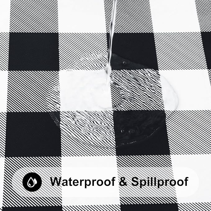 Smiry Rectangle Picnic Table Cloth, Elastic Waterproof Fitted Vinyl Tablecloths, Flannel Backed Buffalo Plaid Table Covers for Dining, Camping, Outdoor (Black and White, 30" x 72")