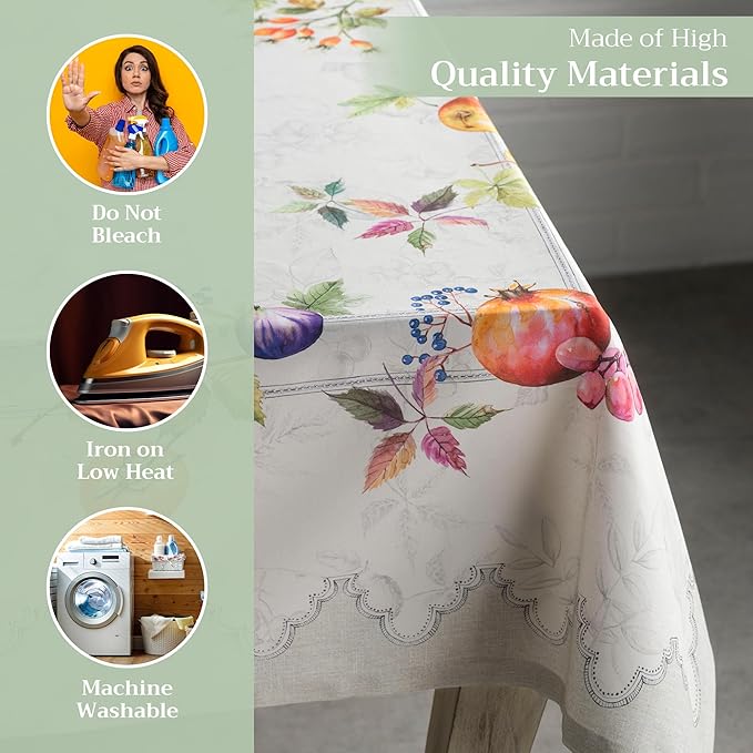 Maison d' Hermine Table Cloth Rectangle Table 100% Cotton 60 x 90 Inches Fall Tablecloth Reusable Everyday Use for Thanksgiving Christmas Decorations Dining Farmhouse Party (Fruit D'Hiver)