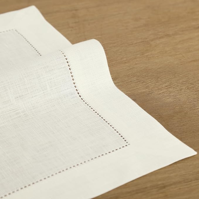 Solino Home Square Placemats Set of 4-100% Pure Linen Ivory Cloth Placemats 14 x 14 Inch - Classic Hemstitch, Machine Washable Place Mats for Spring, Easter