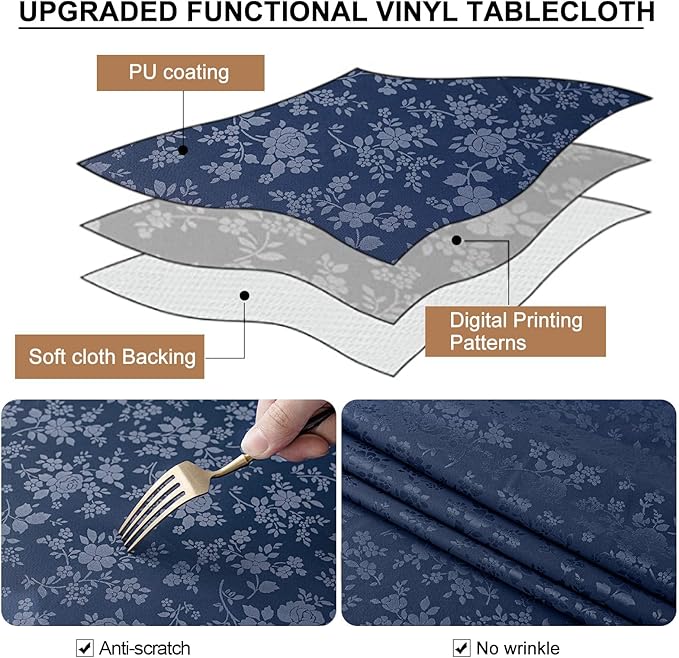 Smiry Rectangle Table Cloth, Waterproof Heavy Duty Vinyl Tablecloth, Wipeable Washable Table Cover for Kitchen and Dining Room (Navy Blue, 54" X 108")