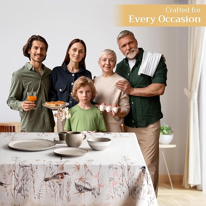 Maison d' Hermine Table Cloth Square Table 100% Cotton 54 x 54 Inches Tablecloth Reusable Decorative for Dining Room Farmhouse Home Valentines Day Decorations Spring Summer - Meadow Florals - Brown