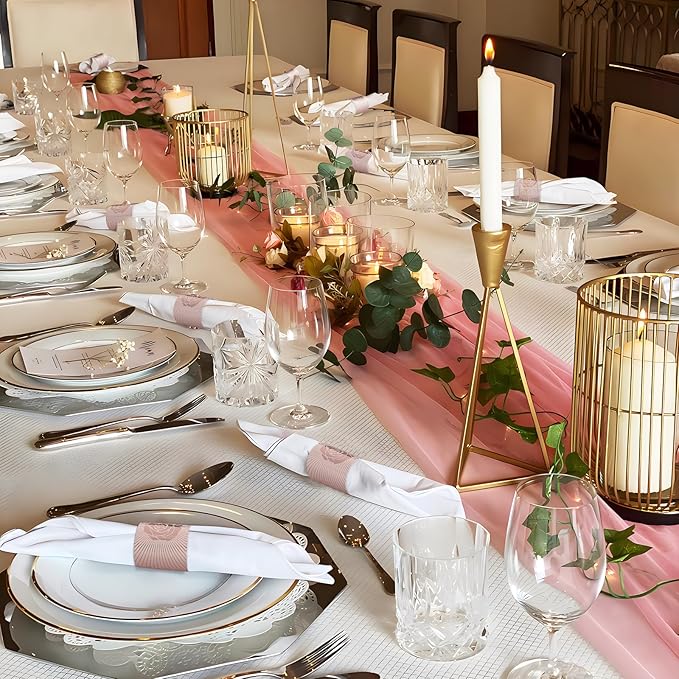 Christmas Napkin Rings Set of 50, 2 Colors in 1, Reusable Adjustable Napkin Bands for Holiday Parties, Wedding, Thanksgiving Table Decor, Waterproof Tear-Proof (Rose Gold) Great Gift Idea