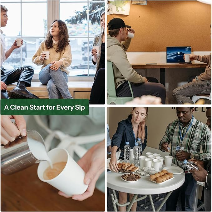 Paper Cups 8 oz White Disposable Coffee Cups,100 Pack BPA Free Leak Proof Hot Cups, 300GSM Thickened Disposable Cups, Unbleached Small Drink Cups for Everyday Use Office Party Cafe Supply Essentials
