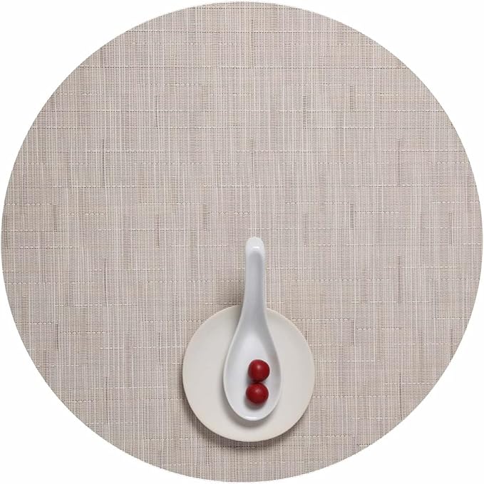 Chilewich Bamboo Placemats Set of 4 - Round Woven Placemats - Reusable, Stain-Resistant, Indoor/Outdoor Tabletop Protection - 15" - Chino