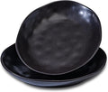 Ceramic Bowls Set of 2, Handcrafted Ceramic Plates Set | 10" Oval Serving Dishes Bowls | Large Serving Bowl Wide Shallow Bowl for Pasta, Salad, Cereal, Soup & Microwave & Dishwasher Safe, Matte Black