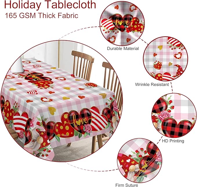 Round Valentines Day Tablecloth, Valentines Day Round Table Cloth 52 Inch with Red Heart and Roses, Valentines Tablecloth Kitchen Table Cover for Dining Room Indoor Decor