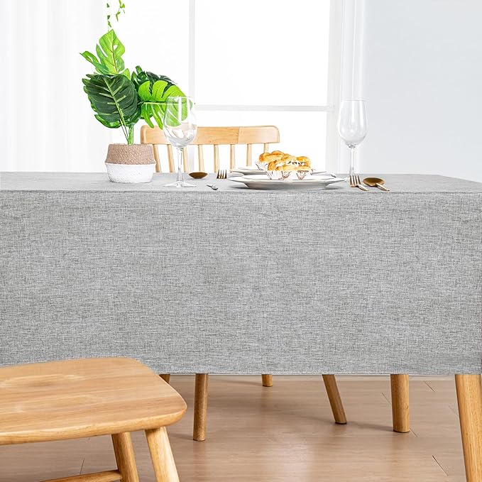 Hiasan Faux Linen Rectangle Tablecloth - Wrinkle and Stain Resistant Washable Table Cloth for Kitchen Dining Room Holiday Table Cover for Dinner, Light Grey, 90 x 156 Inch