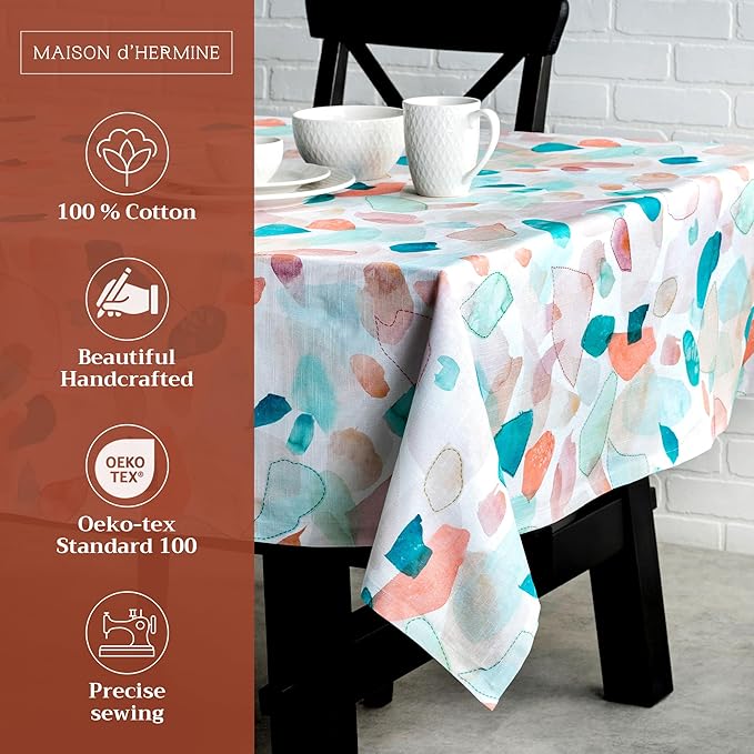 Maison d' Hermine Table Cloth Rectangle Table 100% Cotton 60 x 108 Inches Tablecloth Reusable Decorative for Dining Room Farmhouse Home Valentines Day Decorations Spring Summer - Summer Picnic