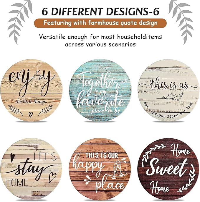 House Warming Gifts for New Home Farmhouse Coaster for Drinks Wood Coasters Set of 6 Personalized Christmas Coasters with Holder Valentines Day Gifts Heart Coaster for Home Decor (Classic Farmhouse)