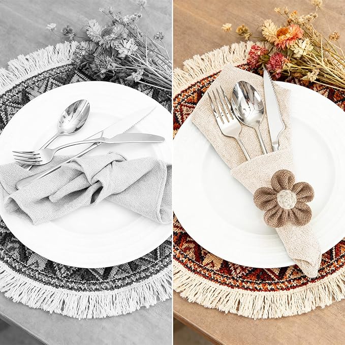 Valentine's Day Napkin Rings Set of 12 Handmade Rustic Napkin Rings Reusable Boho Napkin Ring for Elegant Dining Table Decoration Perfect for Christmas, Thanksgiving, Wedding, Holiday, Everyday Use