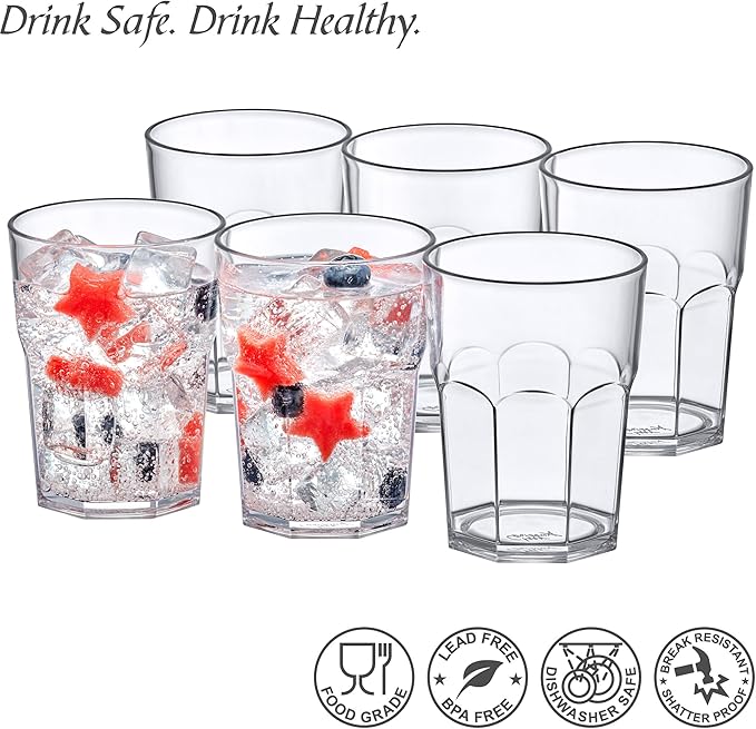 Amazing Abby Affinity - 14-Ounce Clear Plastic Tumblers (Set of 6), Stackable, BPA-Free, Shatter-Proof, Dishwasher-Safe