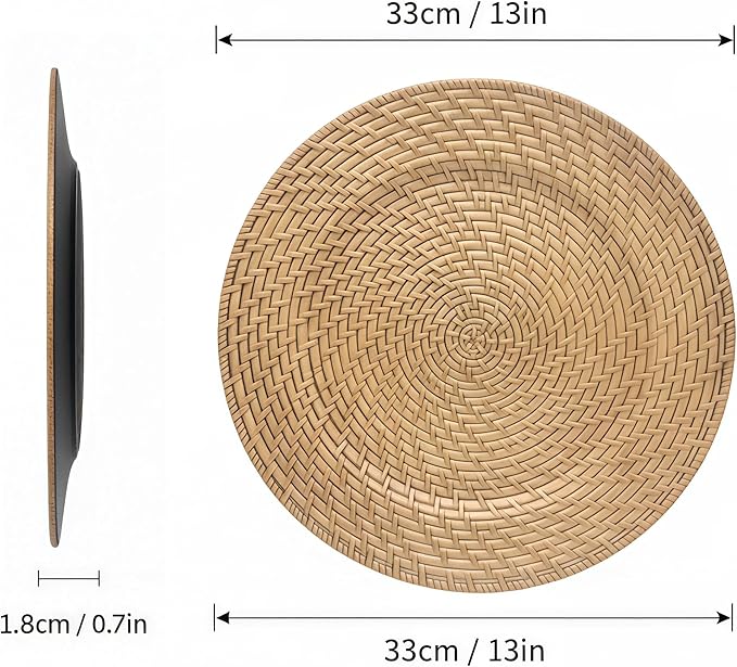 13 Inch Antique Gold Charger Plates Set of 6 Round Plastic Plates Matte Finish Faux Rattan Woven Texture Charger plates for Wedding Party Christmas