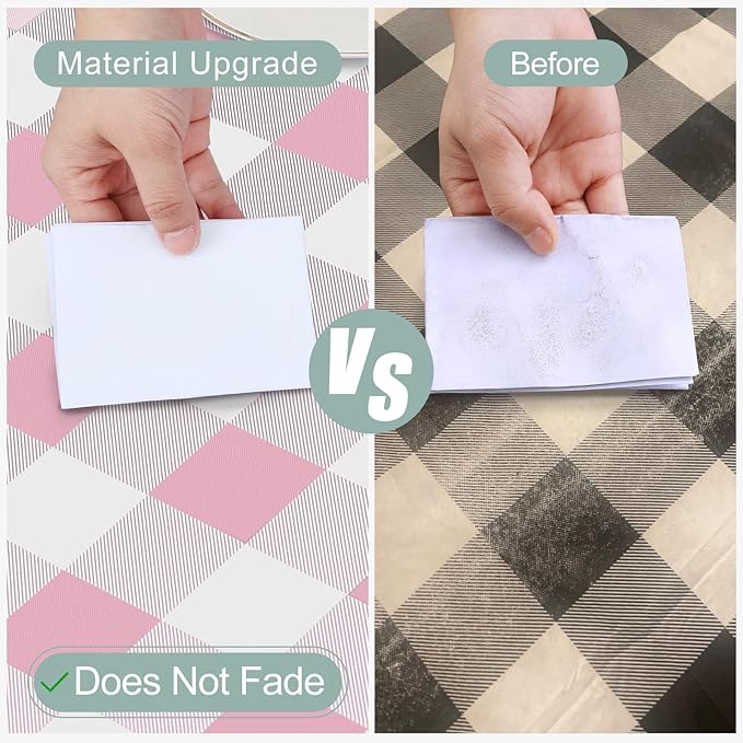 misaya Rectangle Waterproof Vinyl Table Cloth, Buffalo Flannel Backed Tablecloth, Wipeable Plastic Table Cover for Valentine's Day, Dinner, Kitchen, Outdoor (60" x 102", Pink and White)