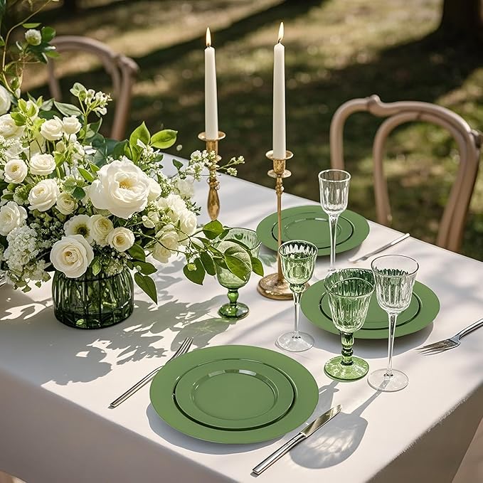 I00000 102 Pcs Green Plastic Plates, Green Disposable Plates Include 51 Dinner Plate 10’’ and 51 Dessert Plate 7’’ Perfect for Birthday, Party & Wedding