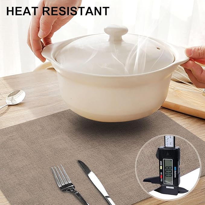 homing Faux Leather Heat Resistant Placemats 6 Packs, Waterproof Wipeable Dining PU Place Mats for Indoor & Outdoor, Easy to Clean, Camel