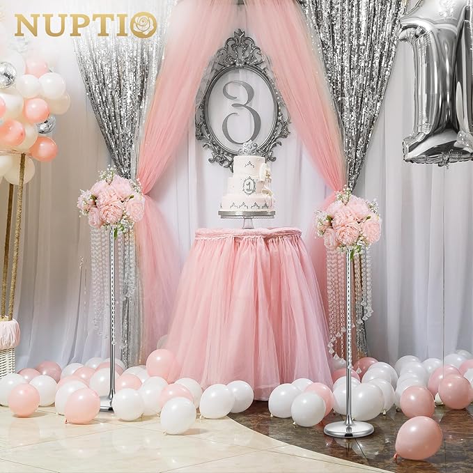Nuptio Wedding Centerpieces Silver Vases: 10 Pcs 35.4in Tall Crystal Flower Vase Metal Flowers Stand for Party Tables Decorations - Elegant Bulk Weddings Decoration Table Chandelier Centerpiece stands