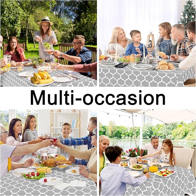 Smiry Rectangle Table Cloth, Waterproof Vinyl Tablecloth with Flannel Backing for Rectangle Tables, Wipeable Spillproof Plastic Tablecloths for Dining, Indoor and Outdoor (60"x102", Light Grey)