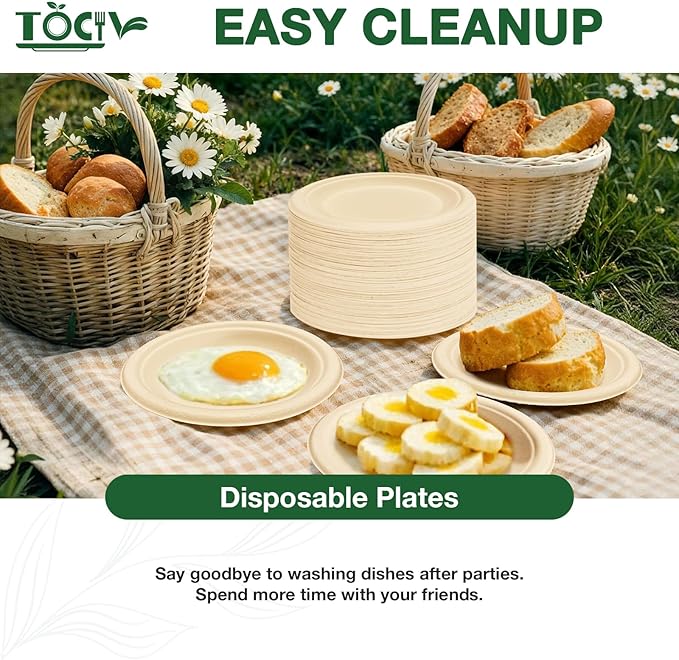 Paper Plates Compostable 300-Count 7 Inch Disposable Heavy Duty Party Small Plates Bulk for Appetizer Dessert Cake Biodegradable Birthday Holiday Kids Party Supplies