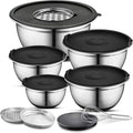 AVADOR Premium Brushed Stainless Steel Mixing Bowls Sets, Easy To Clean, Space Saving, Great for Cooking, Baking, Prepping Needs 0.25qt, 1qt, 1.5qt, 3qt, 5qt (9 pc Anti Slip with Lid and Graters)
