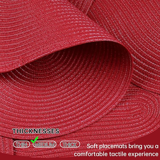 Noctiflorous Oval Braided Placemats Set of 6 Woven 12x18 Inch Non Slip Washable Heat Resistant Place Mats Round Tablemats for Dining Kitchen Party Daily Table Decor Dinner Mats (Red, 6)