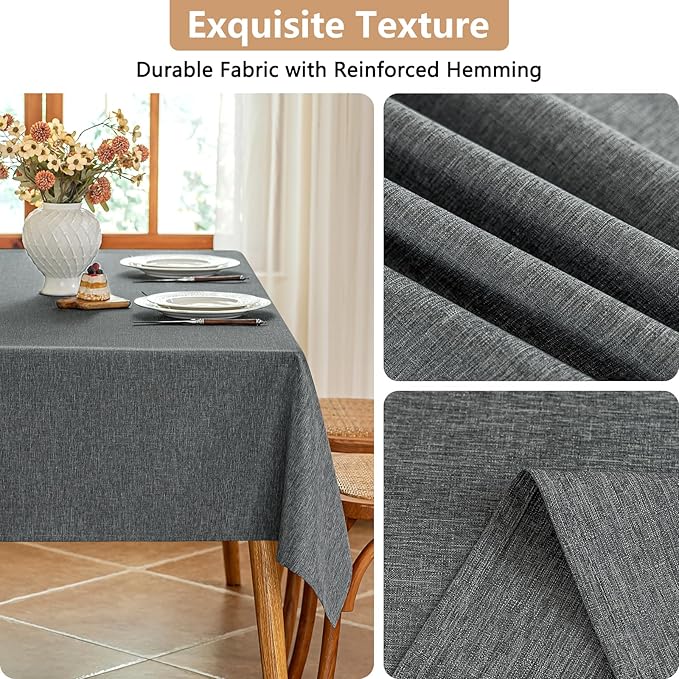 Fabric Rectangle Grey Tablecloth 60 x 102 Inch Faux Linen Textured Stain Resistant & Reusable Rectangular Gray Table Cloth Anti-Scratch for Dining Kitchen Party