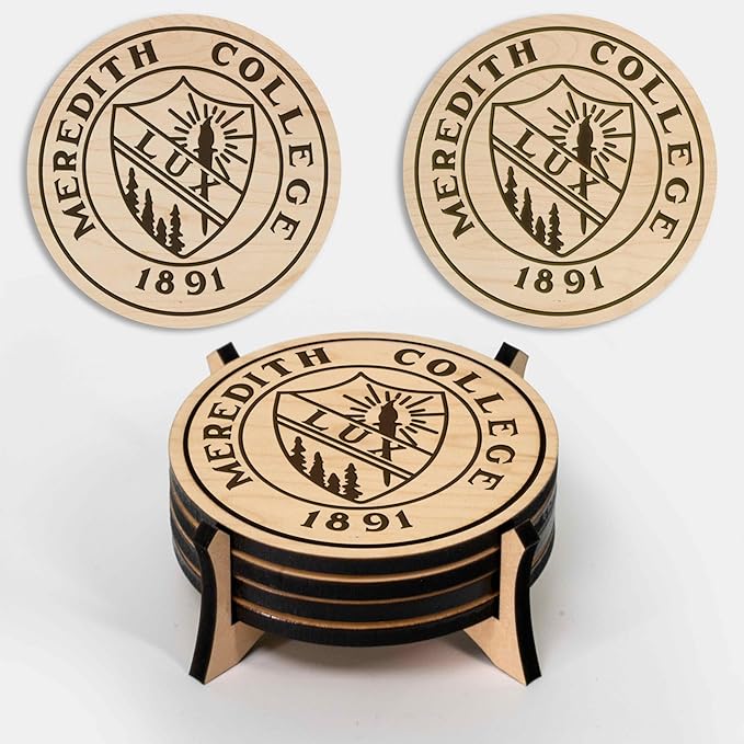 LazerEdge Meredith College Angels Wooden Coaster Set - Maple Wood - Officially Licensed Product - 4-Pack