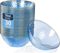 Rubtlamp 30 Pack Blue Disposable Bowls, Clear Plastic Bowls with Gold Rim, 12-16oz Premium Heavy Duty Plastic Dinner Bowls for Party, Wedding and Holiday