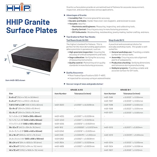 HHIP 4401-3020 11.81 X 7.87 X 2.36 Grade A Granite Surface Plate