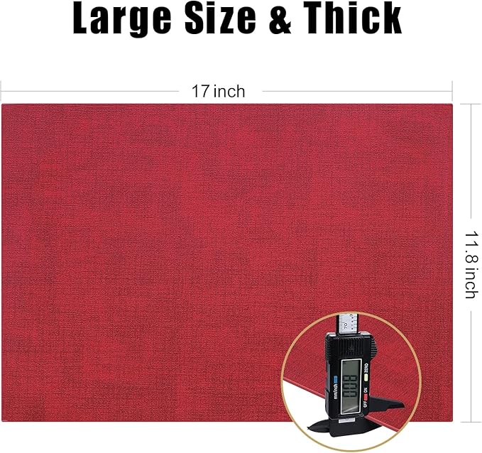 Homaxy Faux Leather Heat Resistant Placemats for Dining Table Set of 6, Waterproof Wipeable Washable PU Table Mats, Easy to Clean Anti-Slip Place Mats, 11.8" x 17", Red