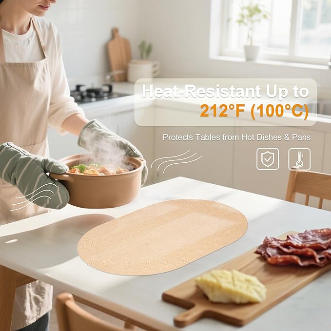 Oval Placemats for Dining Table Set of 4, Washable Leather Table Mats, Waterproof Heat-Resistant Non-Slip Kitchen Placemats, Simple Style Oval Design