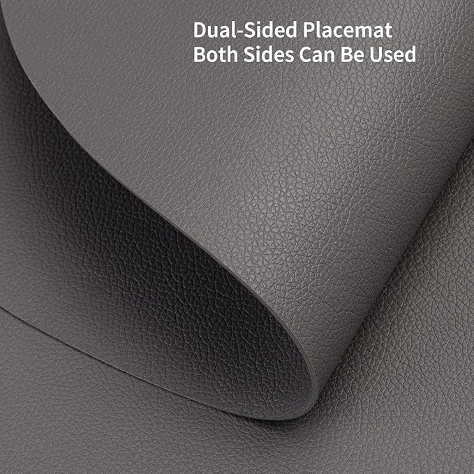 Myir JUN Round Placemats Set of 6 Faux Leather Place Mats and Coasters 15 inch Round Table Mats Dual Sided Non-Slip Stain Resistant Placemats (Gray 01, Set of 6)